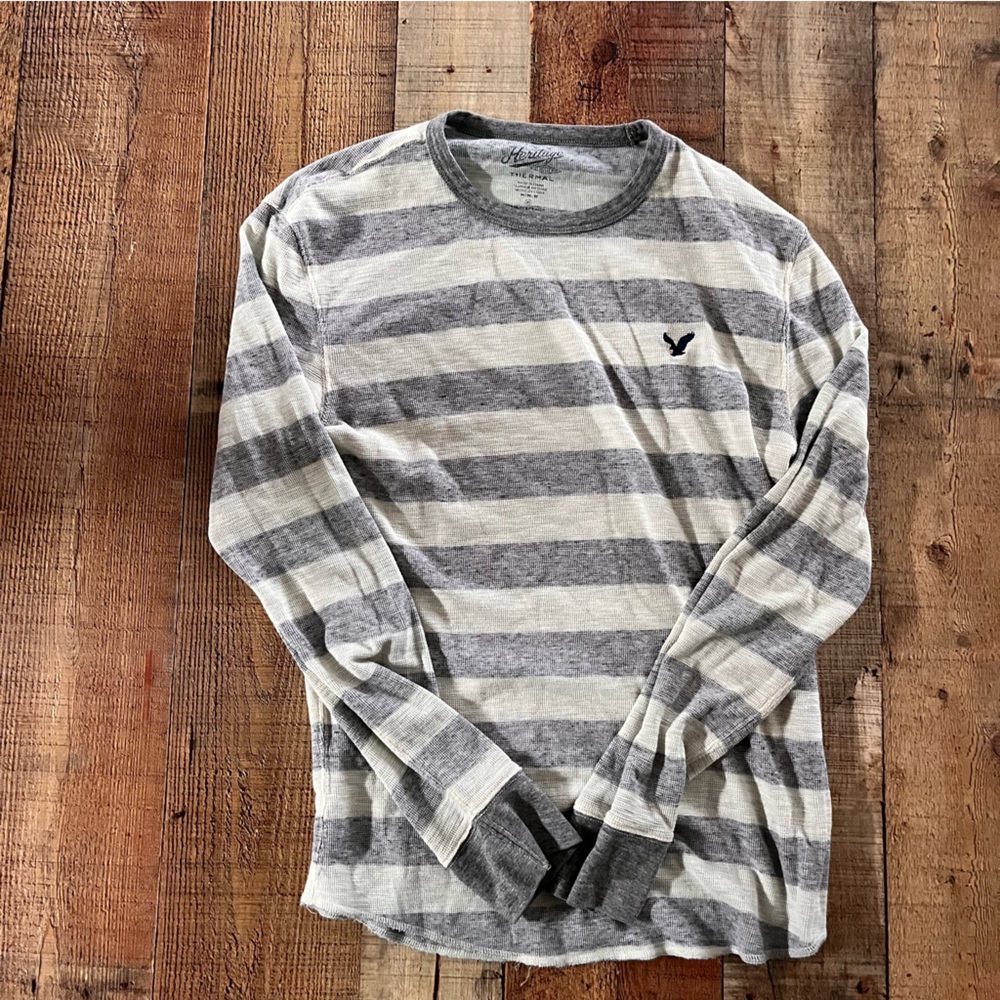 American Eagle Grey and White striped long sleeve